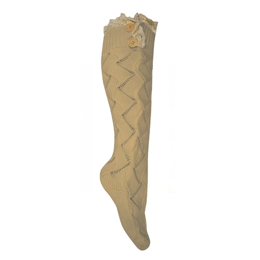 Beige Victorian Vintage Cable Knit Boot Socks